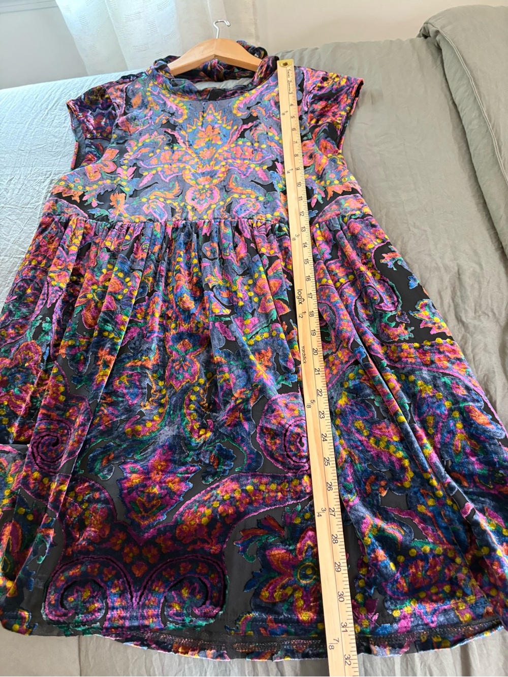 Free People Velvet Paisley Smocked Mini Dress. Size Small. - Picture 14 of 14